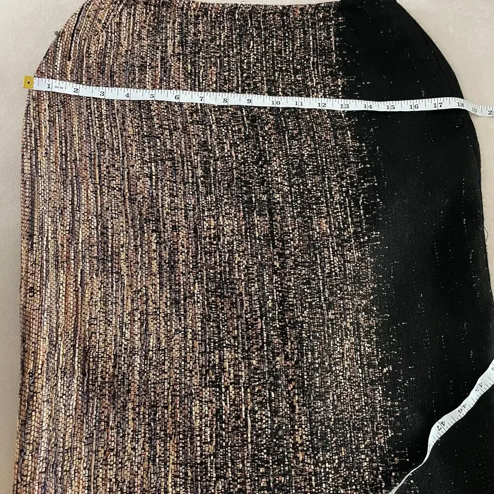 Lafayette 148 NY Blamu Tweed Pencil Skirt Size 4 Tan Black Ombre Cascade Pattern